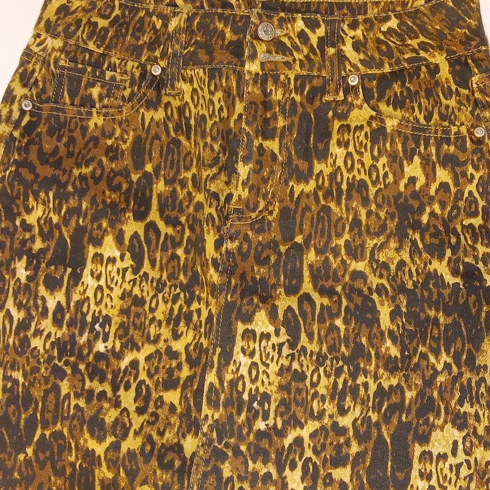 A-3 Hydraulic animal print jean skirt